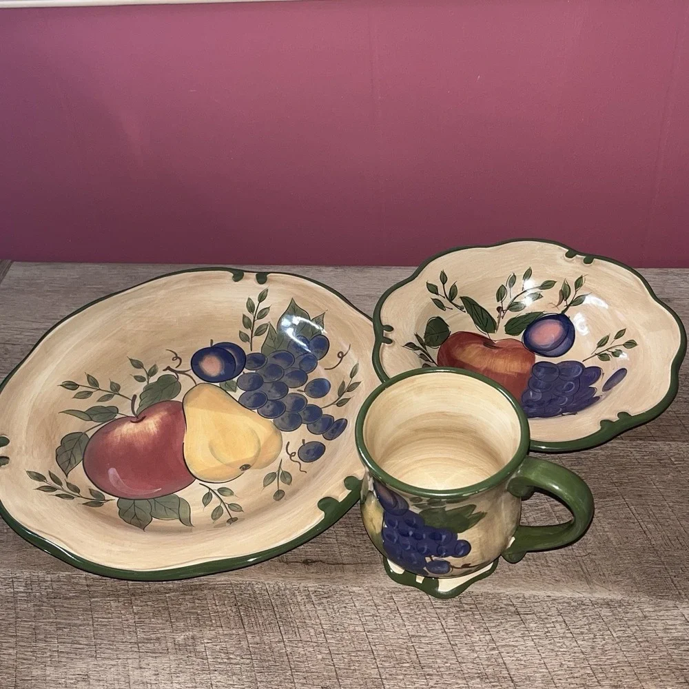 Home Trends Discontinued Granada 3 Piece Set, Large Plate Bowl & Mug